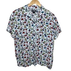 A-LAB Unisex Short Sleeved Button Down Trippy Mushroom Shirt Size Medium